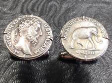Ancient Roman Emperor Marcus Aurelius & Elephant Denarius Coin Cufflinks + Box!
