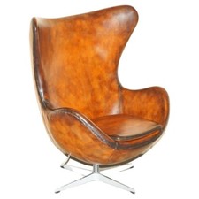 Vintage Fully Restored Fritz Hansen Style Egg Chair Whisky Brown Leather