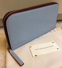 AUTHENTIC VICTORIA BECKHAM BABY BLUE SMOOTH CALF LEATHER LARGE ZIP AROUND WALLET