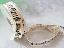 MUSIC NOTE - Printed melody song on a Natural shade 'cotton style' ribbon - 20mm