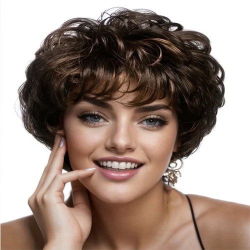 Women short brown curly - short,
