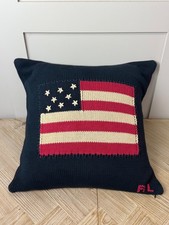Vintage Ralph Lauren American Flag Throw Pillow Navy Blue 20” Knit + Down Insert