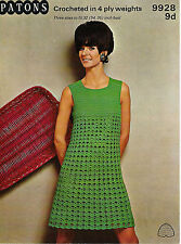 1205 LADIES CROCHET PATTERN LOVELY VINTAGE 4ply DRESS 3 SIZES 32-36" BUST