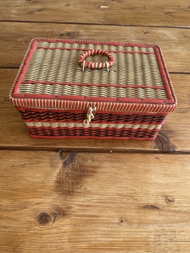 Vintage red wicker sewing - vintage,