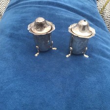 SILVER METAL  with  BRISTOL BLUE  INSERT  VINTAGE/ANTIQUE SALT & PEPPER POTS