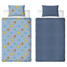 Pokemon Fleece Single Duvet Pikachu Reversible Quilt Cover Set Blue Kids