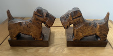 Vintage Pair Scottie Dog / Scottish West Highland Terrier Wooden Carved Bookends
