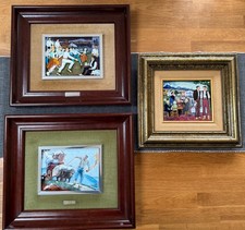 SET OF 3 Vintage Hand Painted Enamel copper Plaques - House of Arrue, Zubiaurre 