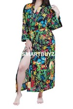Black Frida Kahlo Floral Print Cotton Kimono Dressing Gown