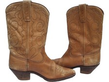 Vintage Sancho Tan Leather Cowboy Boots Mid-Calf Western 7 41 Cowgirl Rodeo 70s