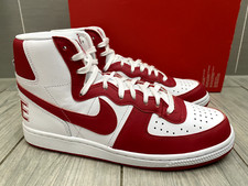 MENS NEW NIKE TERMINATOR HIGH UNIVERSITY RED WHITE LEATHER TRAINERS, UK 8.5