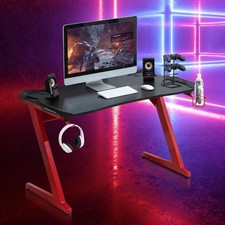 HOMCOM Gaming Desk Computer Table with Cup Holder, Headphone Hook, Cable Hole