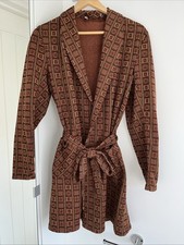 Men’s Vintage Crimplene 3/4 Length Smoking Jacket In Brown Pattern 1970’s