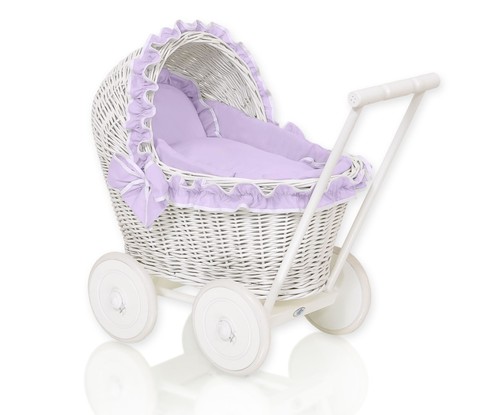 White wicker doll stroller