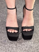Black Satin Ankle Strap Wedge