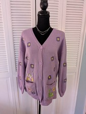 Disney Tangled Rapunzel Pascal Lanterns Sweater Women's MD Purple Embroidered 