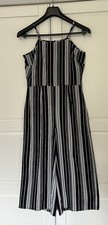 Ladies Crop Wide Leg Palazzo Jumpsuit UK10 Black Ivory Party Holiday Summer 