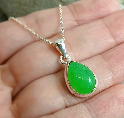 925 silver green jade pendant - green,