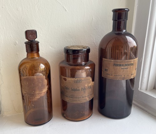 Three antique amber glass - three,