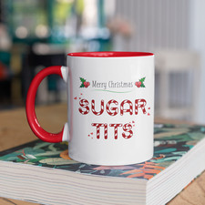 Merry Christmas Sugar T*ts Mug Tea Coffee Cup - Novelty Candy Cane Funny Rude