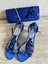 Royal Blue Satin Evening Set: Heels by Cassandra & Matching Clutch Size 38 UK 5