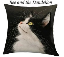 Long Haired Black And White Tuxedo Cat Cushion COVER 45cms x 45cms
