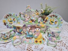 Garden Tea Set Children's  Party 14 Pieces Hand Painted Ceramic Ducks & Rabbits.