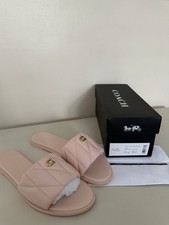 Rose Pink Leather Coach Quilted Slides UK 7.5/US 9.5