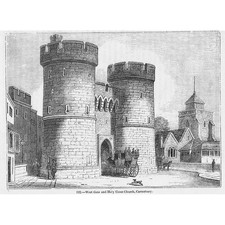CANTERBURY Kent The West Gate & Holy Cross Church - Antique Print 1845