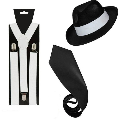 Men gangster hat tie braces - gangster,