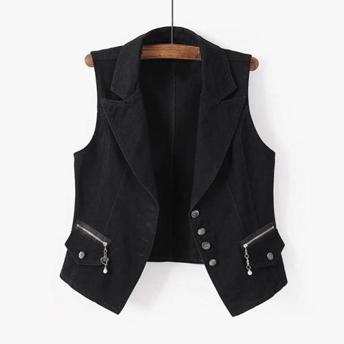 Ladies short denim vest - short,