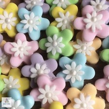 24 Edible Pastel Fondant Sugar Flowers Cake  Topper Birthday Wedding Baby Shower