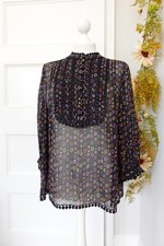 STUNNING NEW JAEGER BLACK & MULTI, 100% SILK CIRCLES PRINT TUNIC TOP BLOUSE 14