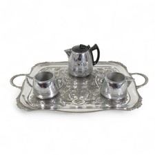 Swan Vintage Silver Teapot Sugar and Milk Full Set Antique Preloved