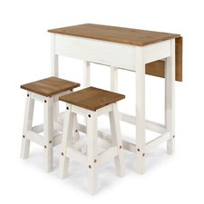 Corona Breakfast High Table Counter Gateleg Drop Leaf 2 Stools Kitchen Set White