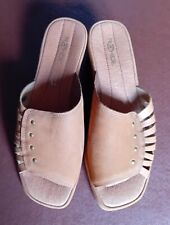 Ladies Rohde tan brown leather & nubuck sandals/mules, slip on, size 5.5, BNWOT