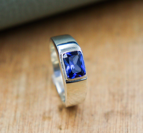 Blue sapphire men ring - blue,