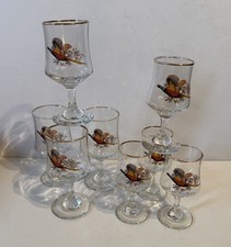 Set Of 8 Vintage Glasses With Pheasants 
