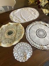 Vintage White Cotton Hand Crochet Lace Doilies for Table and Mat Decor