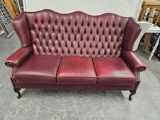 Chesterfield 3 Seater High Back Queen Anne Sofa Antique Red Leather CS SB1