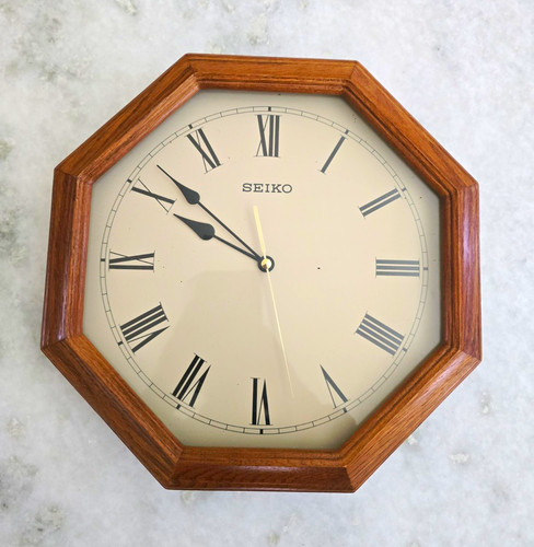 Seiko octagon wooden - wooden, wall