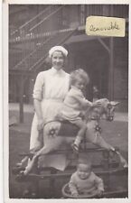OLD PHOTO TOY ROCKING HORSE NURSE UNIFORM NAMED SOCIAL HISTORY LL 493
