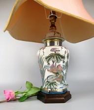 Oriental Japanese Table Lamp & Shade. Hand painted ceramic. Rochamp Kutani Light