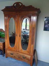 Edwardian 2 Mirror Mahogany Wardrobe with large Drawer