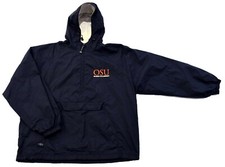 Mens Vintage Jacket USA Black University Themed Hooded Retro Indie Large 44