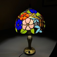 Tiffany Flower Style Table Lamp Multicolored 10-inch Art Stained Glass Desk UK