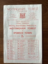 22/10/1966 Nottingham Forest Reserves v Ipswich Town Reserves S/Sheet Programme