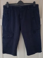 Mens Peacocks 100% Cotton Charcoal Grey Long Cargo Pocketed Shorts Size 38 Waist