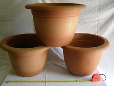 3 Large Sunware brand Patio pots/planters with drainage inserts. Good condition.