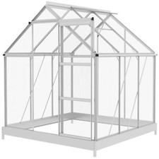 Outsunny 6 x 6ft Walk-In Polycarbonate Greenhouse with Foundation Window, Silver